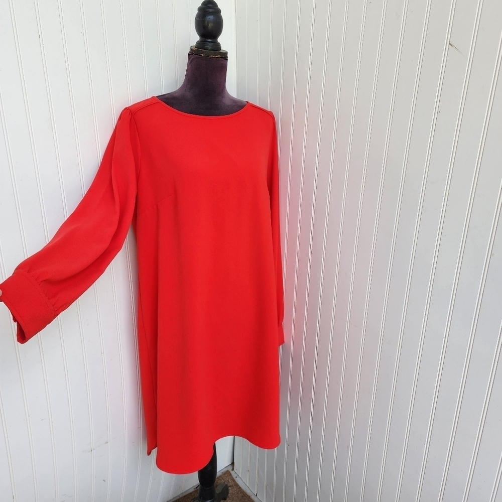 J Crew Dress Women Shift Knit Long Button Cuff Sleeve Red Classic Formal 12 Tall